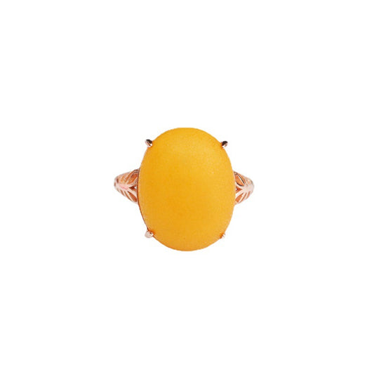 Baltic Amber Sterling Silver Adjustable Ring with Frosted Finish