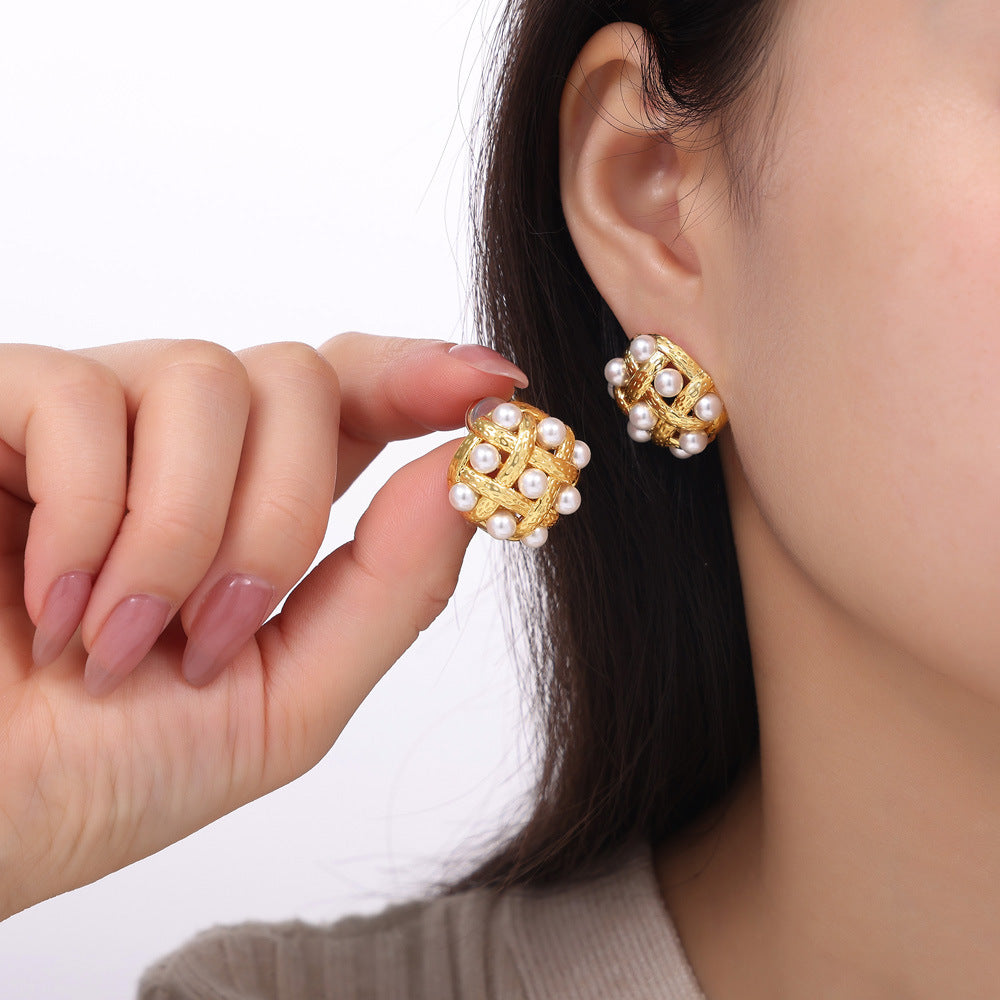 Luxurious Retro Copper Hollow Bead Stud Earrings - Wholesale Jewelry