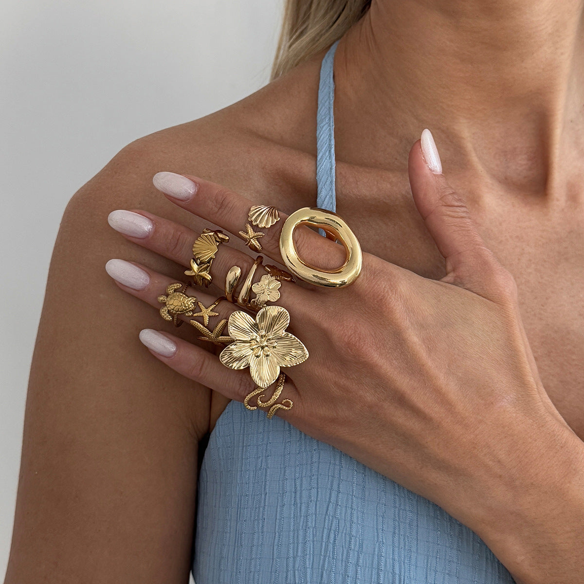 Sea Turtle Open Ring Set With Geometric Starfish Accents By Planderful Vienna Verve For Ocean Lovers