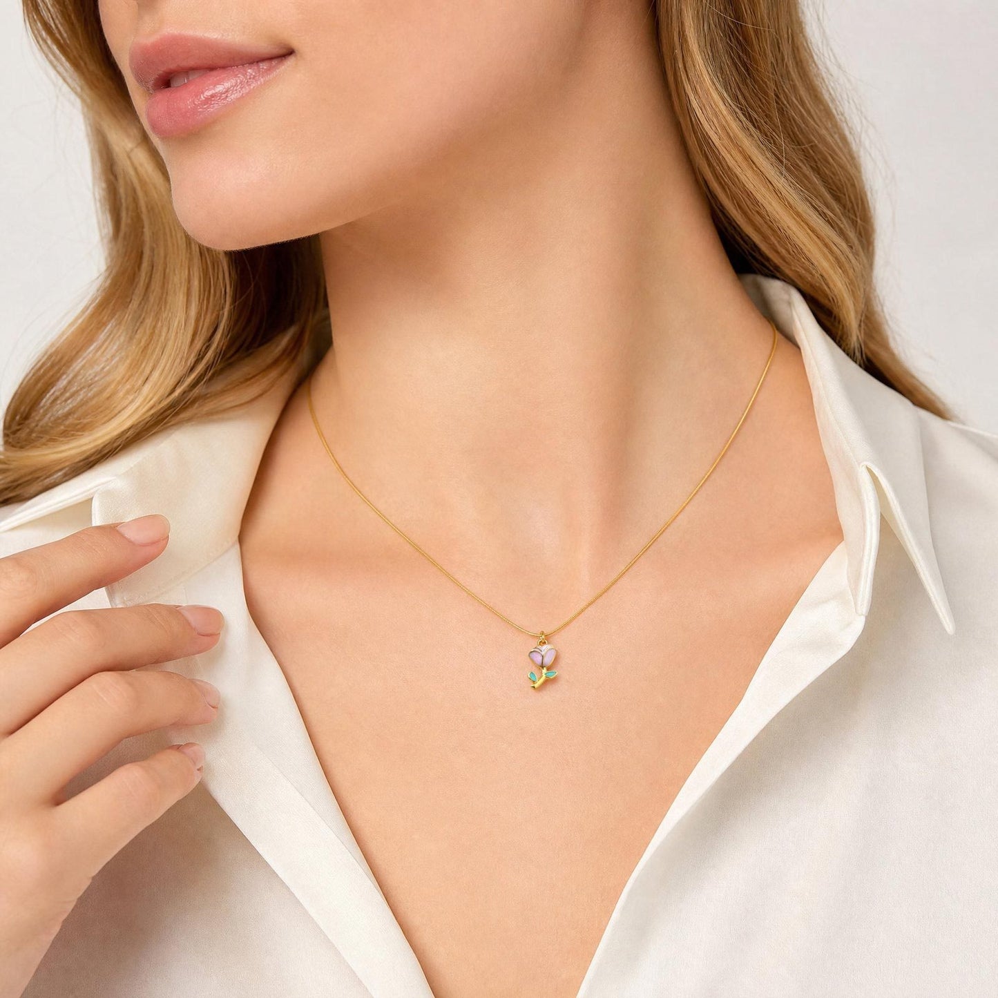 Stainless Steel Necklace Women's Rose Necklace Pendant Round Snake Chain Romantic Daily