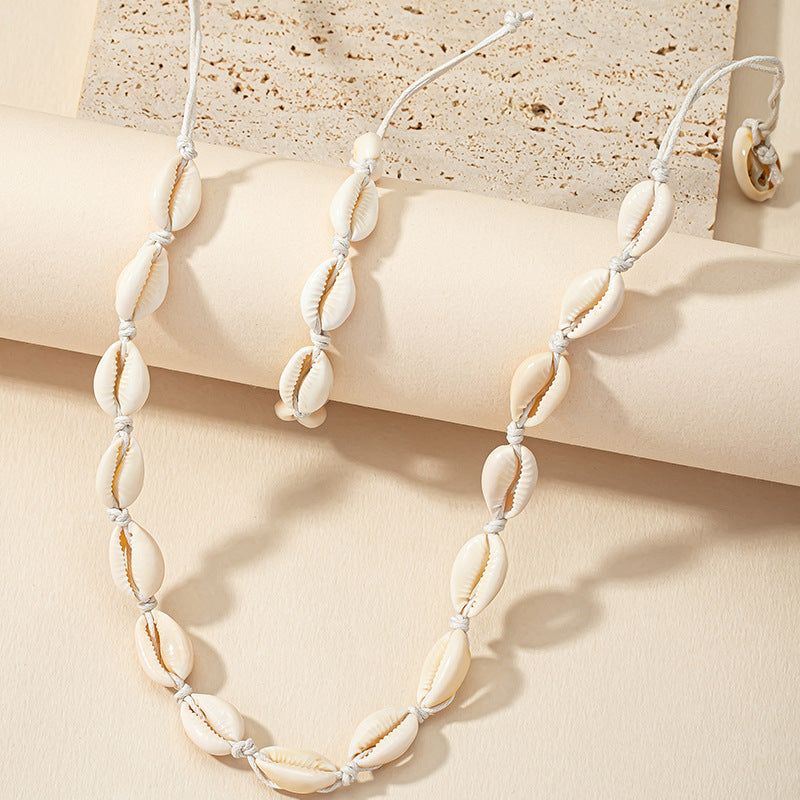 Freshwater Conch Shell Braided Rope Jewelry Set - Summer Street Style
