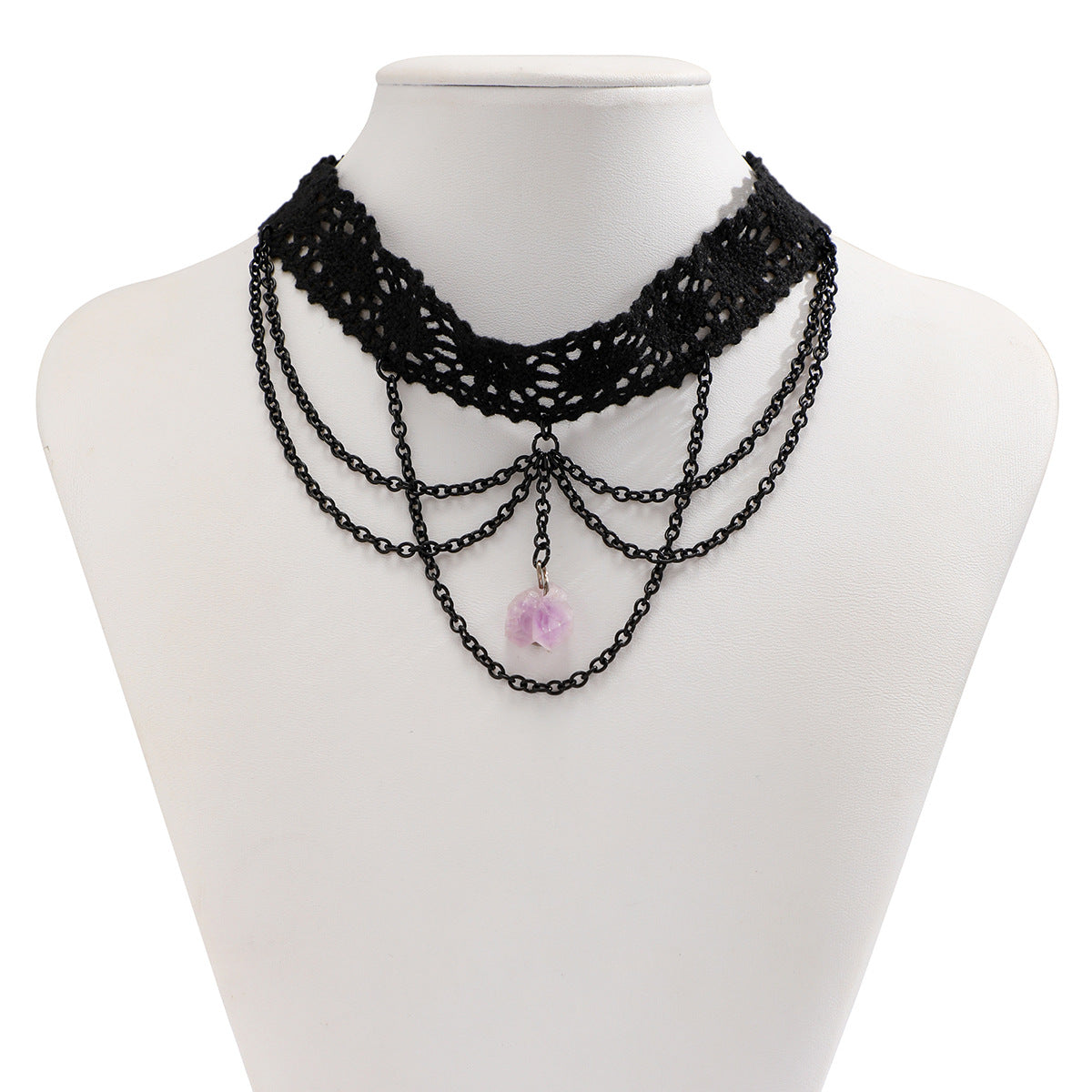 Gothic Stone Lace Collar Choker Necklace with Irregular Design