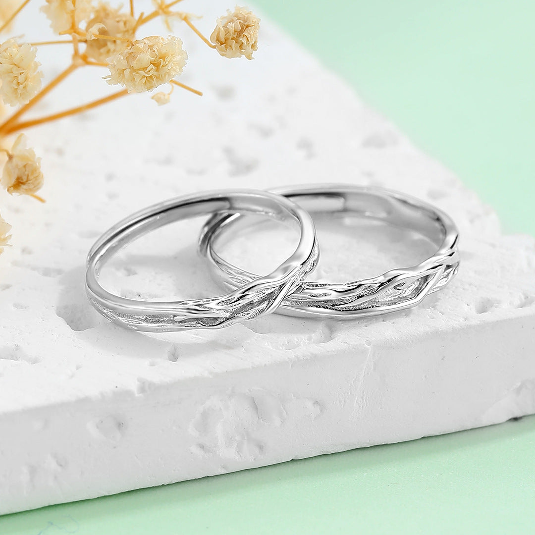 Planderful S925 Sterling Silver Ivy Love Open Couple Ring For Girlfriend Adjustable Gift