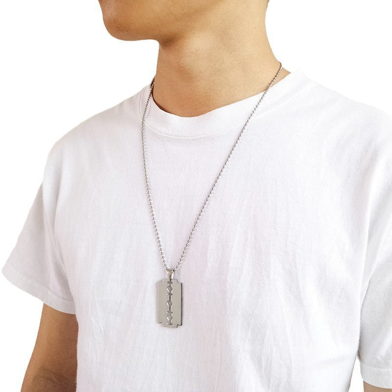 Trendy Men's Blade Necklace Stainless Steel Jewelry Razor Pendant