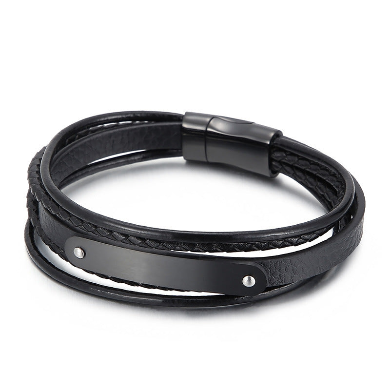 Planderful Leather Bracelet MultiLayer Mens Stainless
