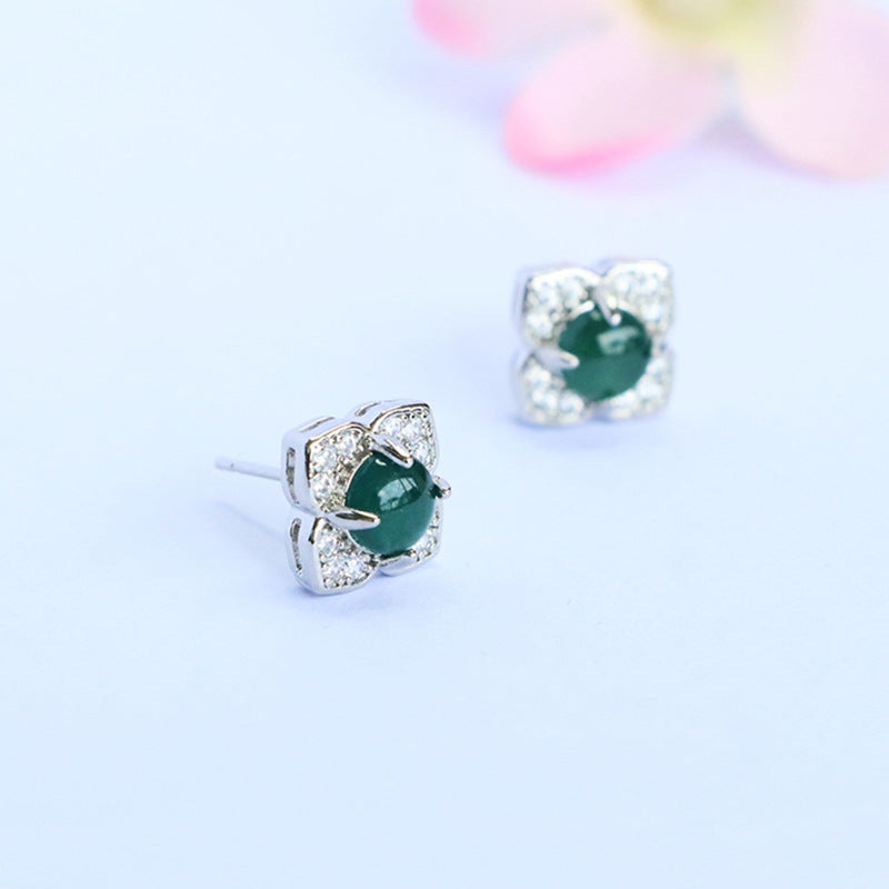 Blue-Water Jadeite Four-Petal Stud Earrings