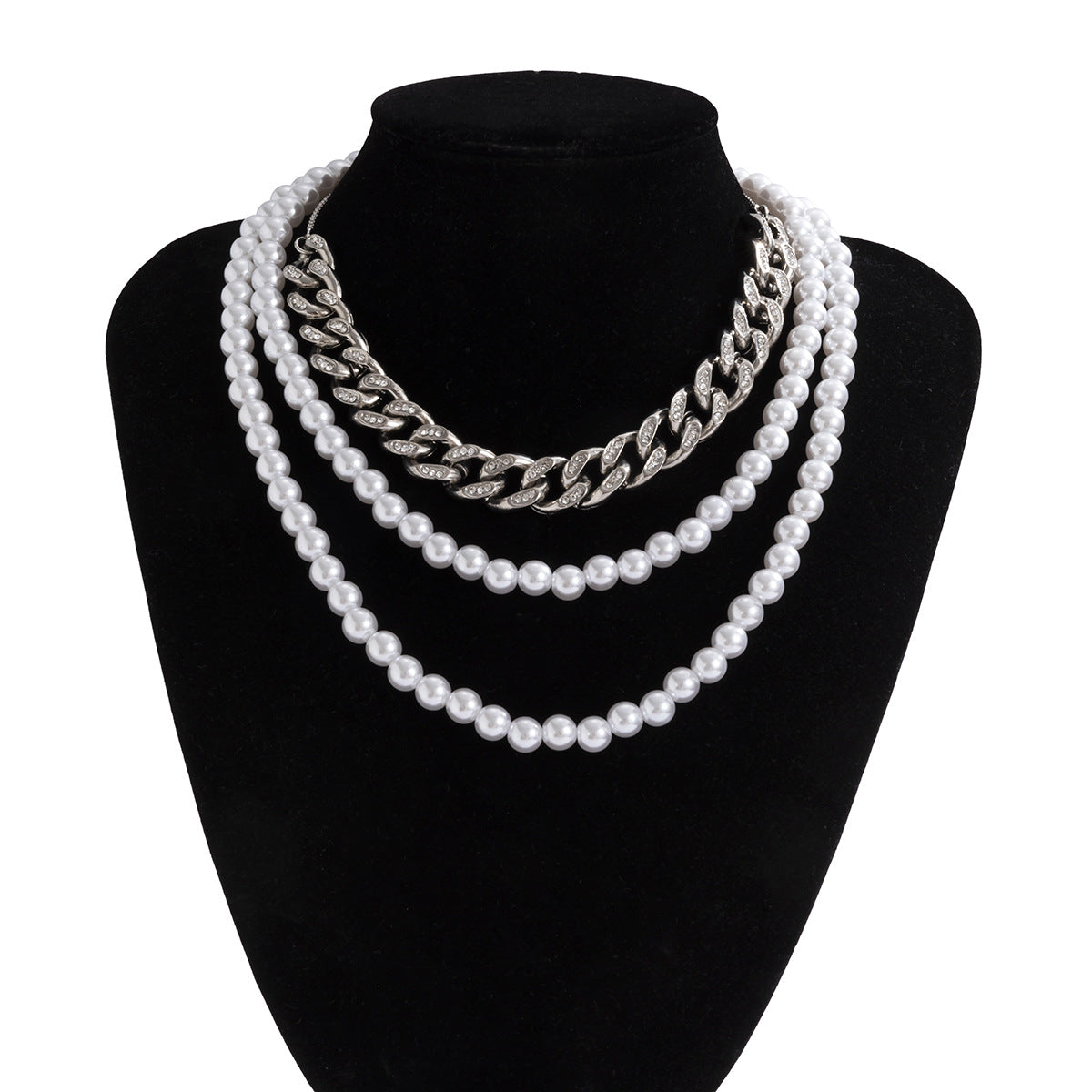 Planderful Vienna Verve Layered Pearl Necklace With Cuban Buckle And Zirconia Adjustable Elegant Statement Gift For Her
