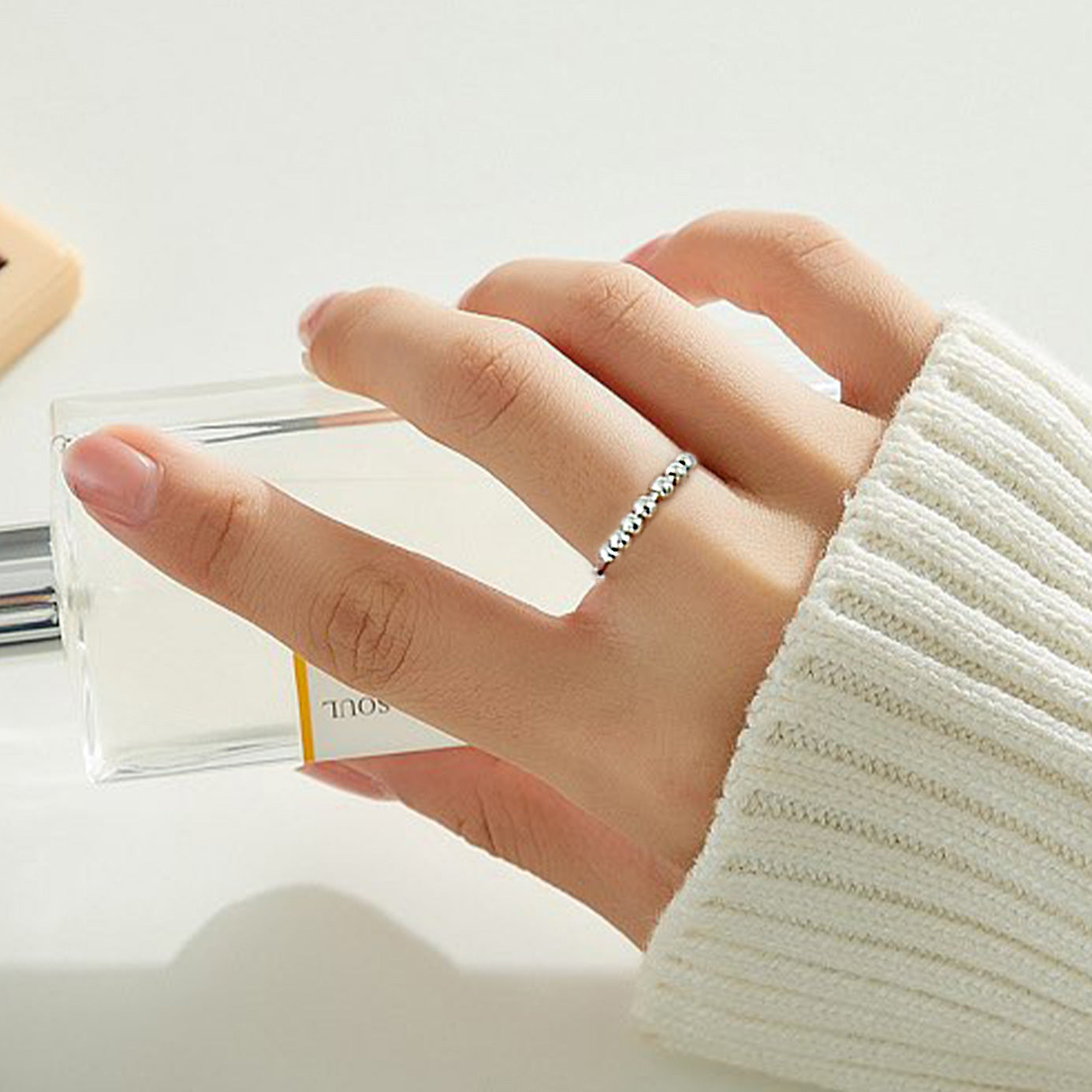 Cross-Border Silver Jewelry S990 Beaded Women's Ring Wholesale