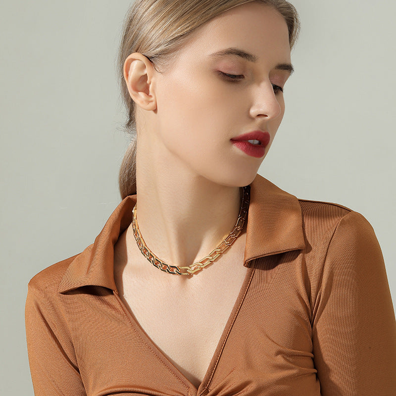 Chunky Cuban Link Necklace - Vintage Punk Sweater Chain - Minimalist Single Strand Choker