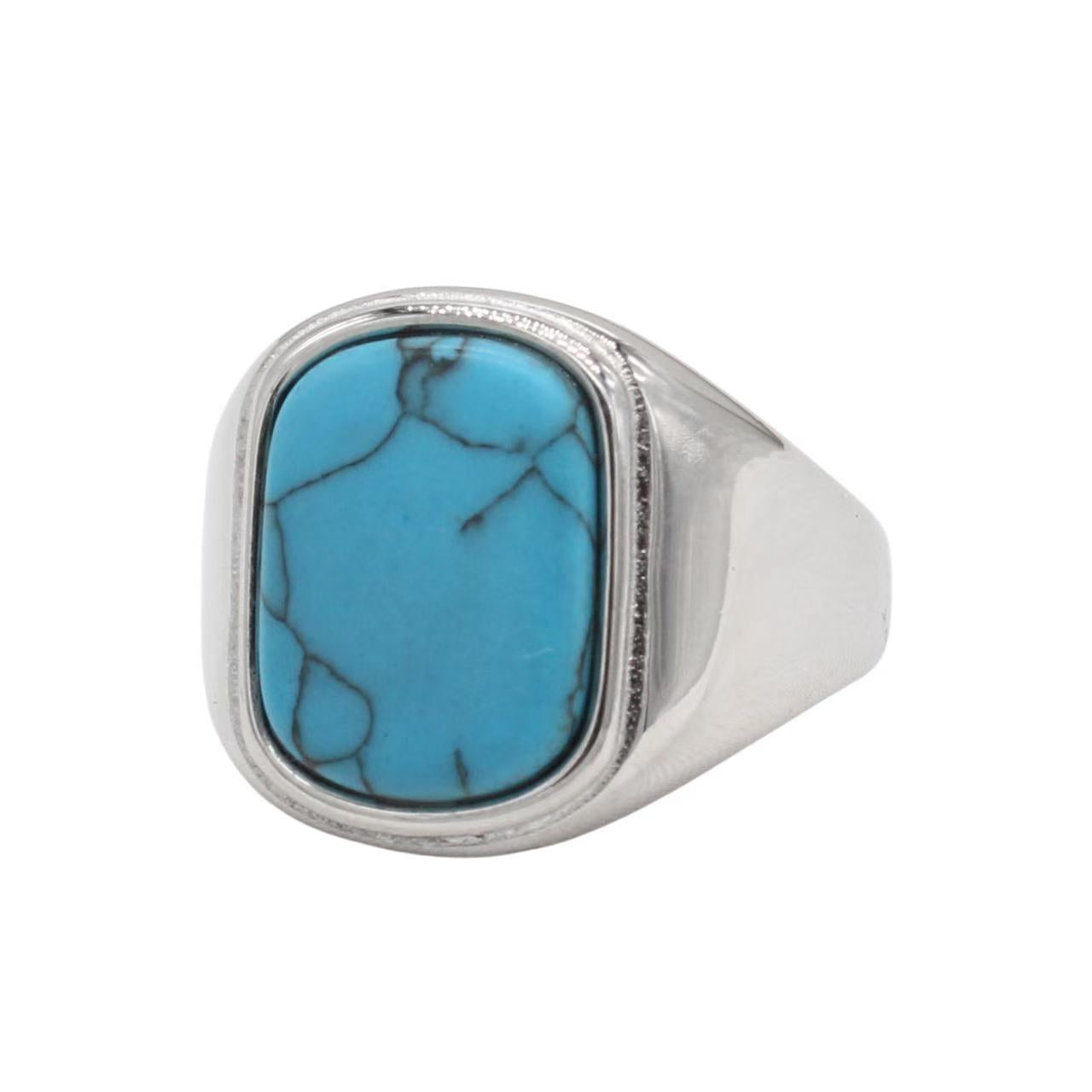 Planderful Everyday Genie Turquoise Titanium Steel Ring for Men Unisex Protection Statement