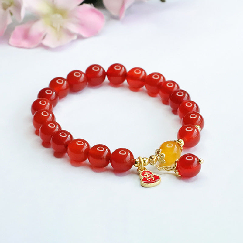 Red Agate and Yellow Chalcedony Sterling Silver Bracelet