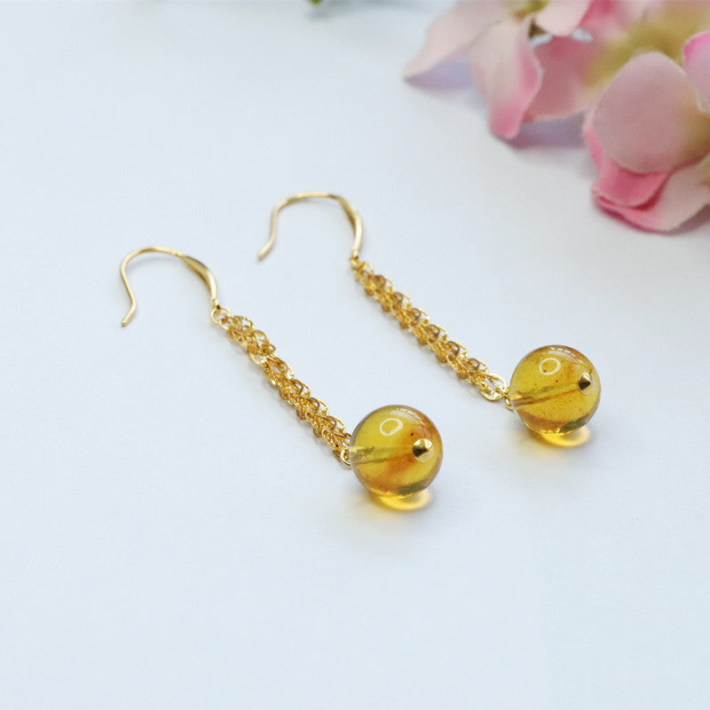 Golden Amber Phoenix-Tail Drop Earrings