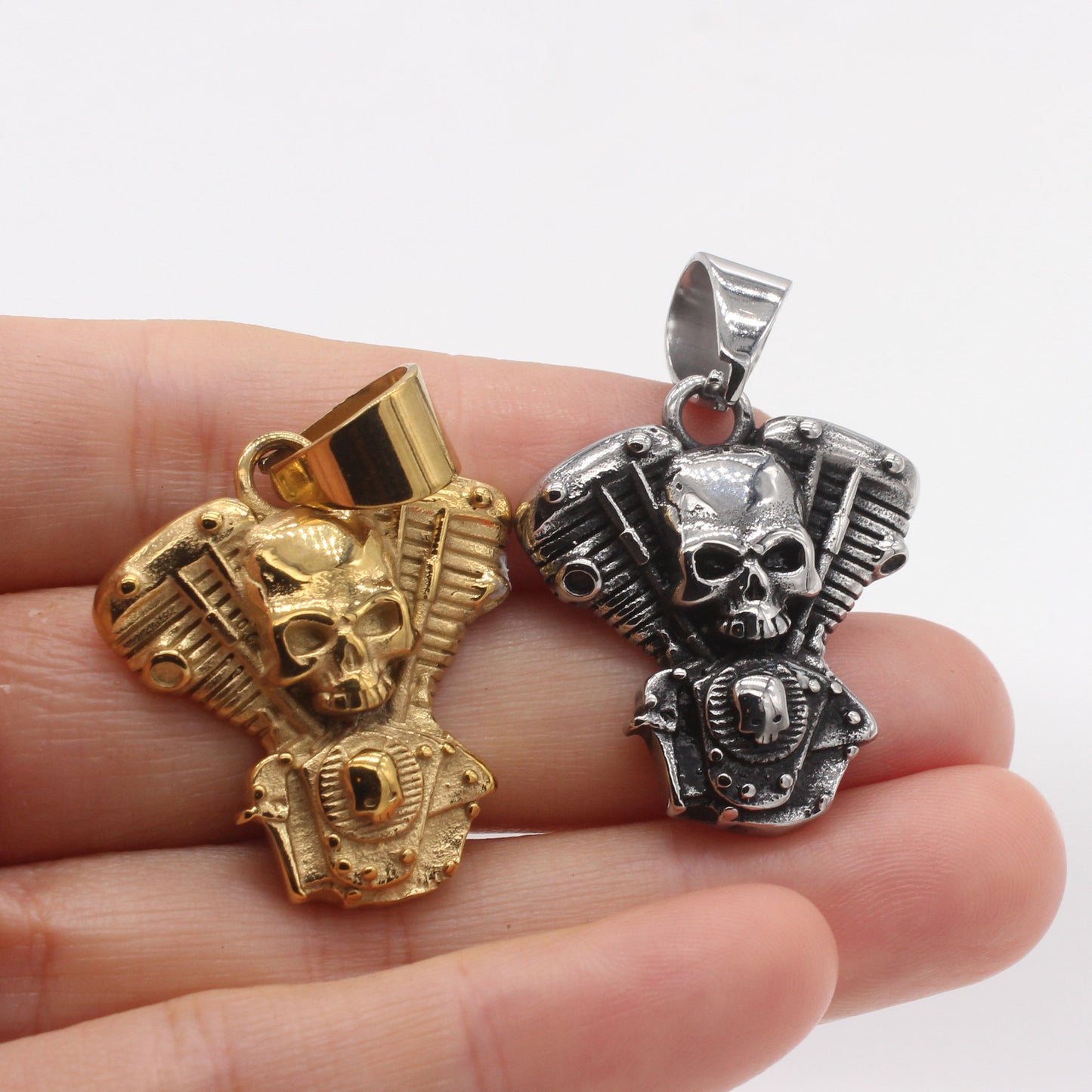 Planderful Jewelry Skull Pendant For Men Vintage Engine Design In Titanium Steel