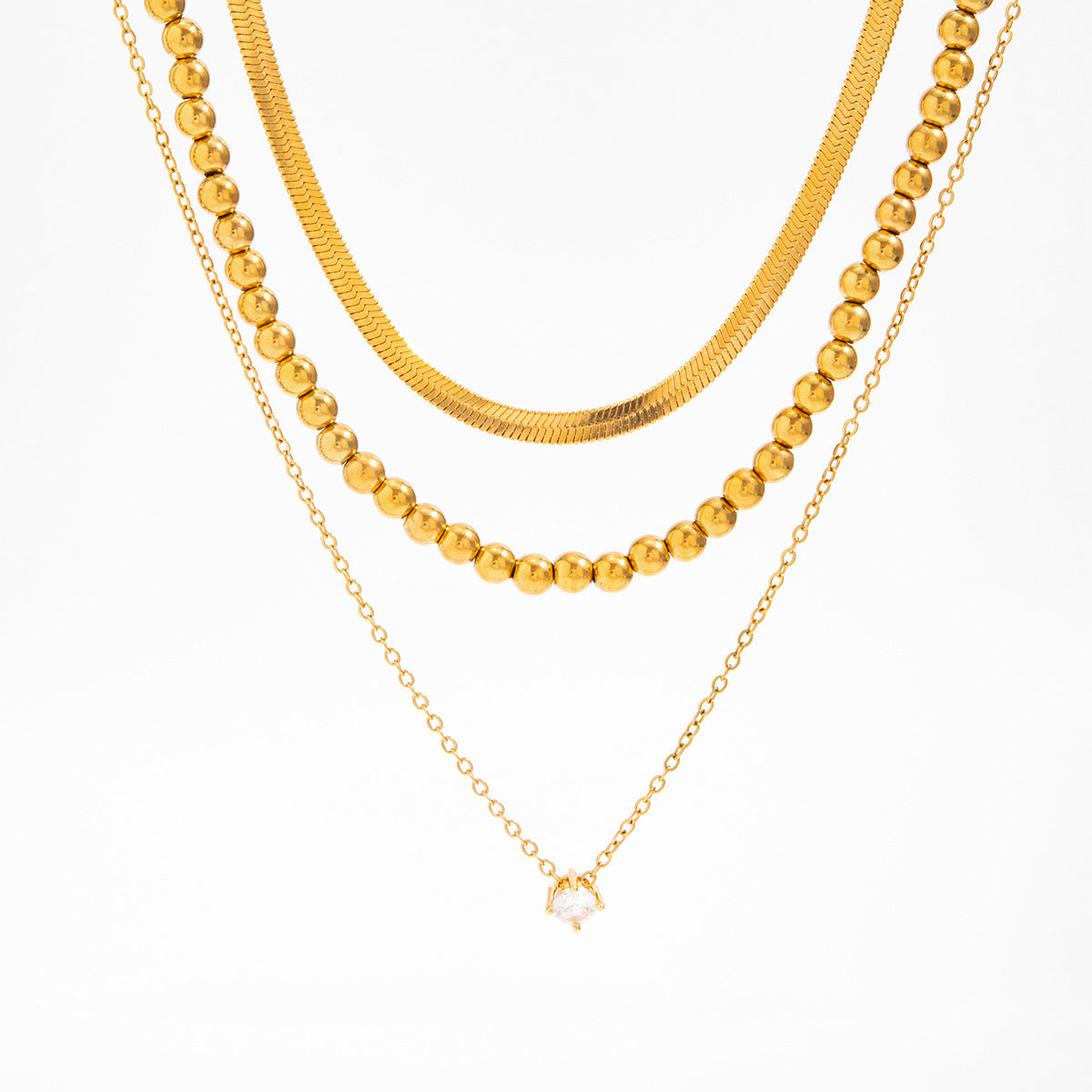 Wind Stainless Steel Snake Bone Chain Round Bead Necklace Micro-Inlaid Zircon Collarbone