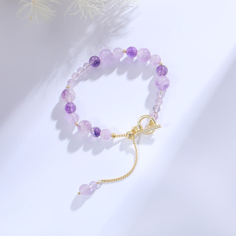 Lavender Amethyst and Pink Crystal Sterling Silver Bracelet