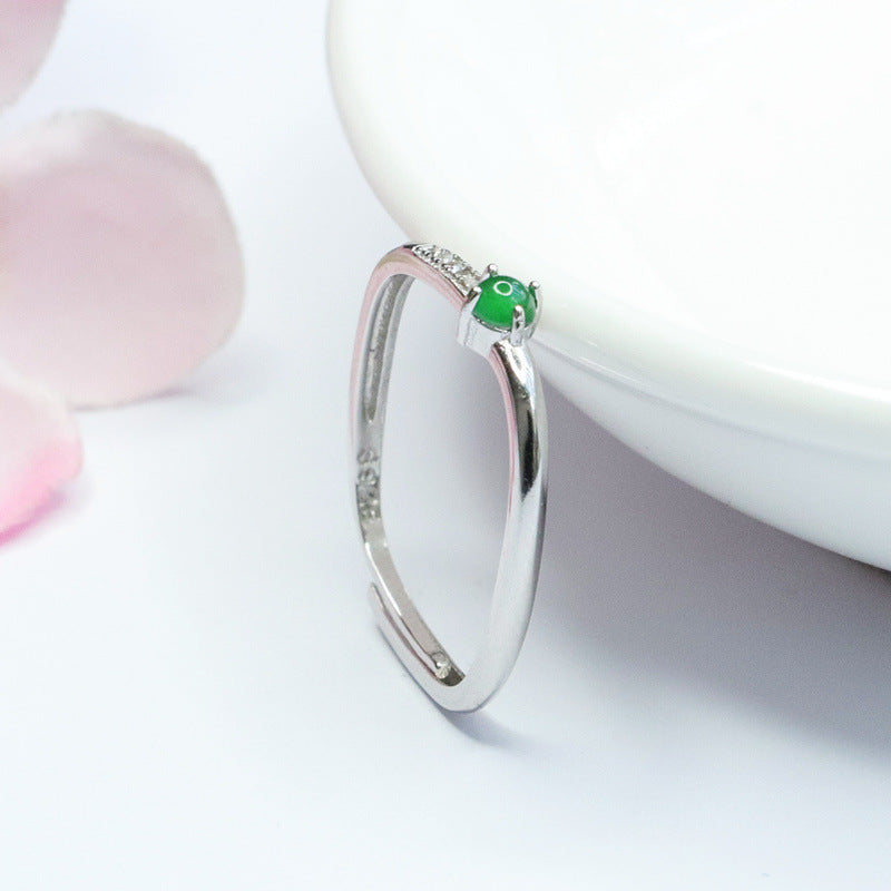 Green Jadeite Geometric 925 Silver Ring