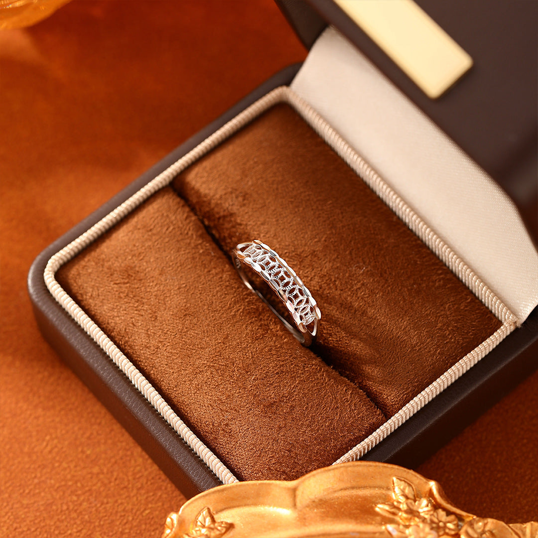 Planderful Sterling Silver Coin Ring For Women Adjustable Hollow Coin Design With Fortune Charm Retro Chinese Style