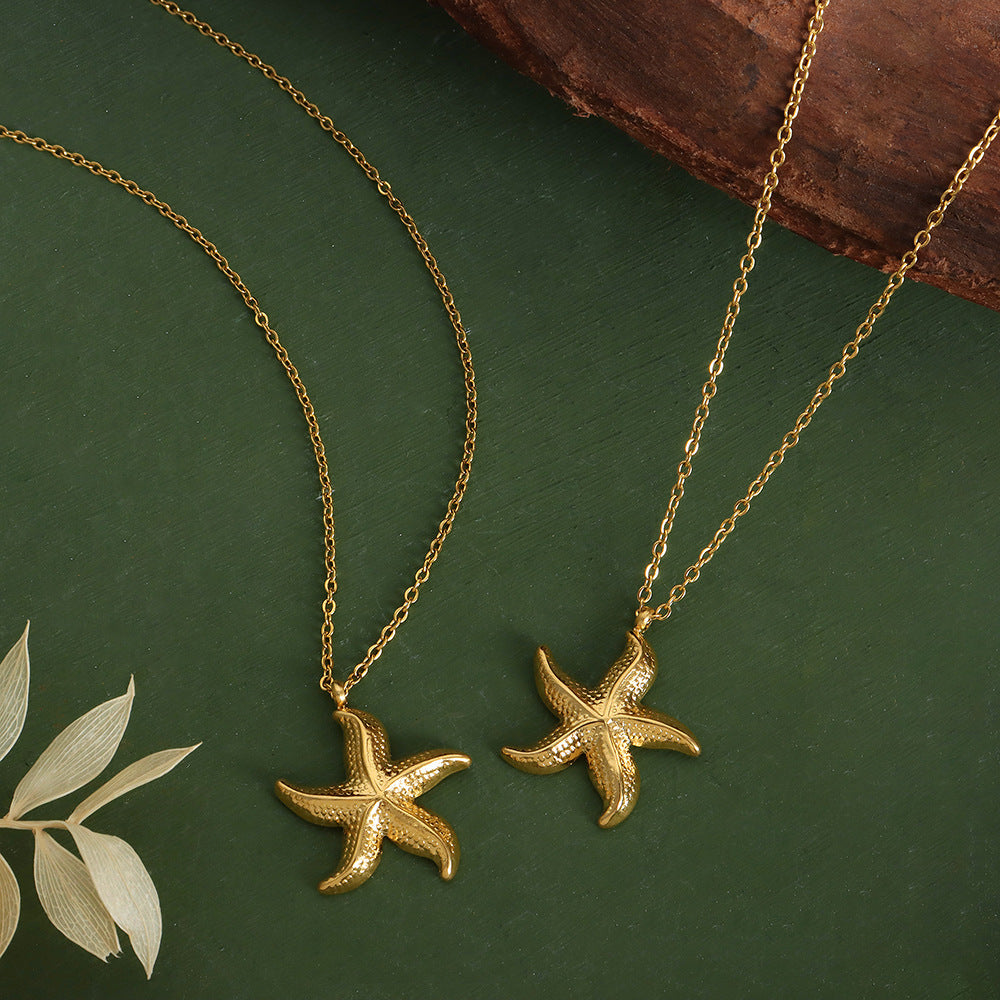 Golden Starfish Pendant Clavicle Necklace - Elegant European-American Resort Style Piece