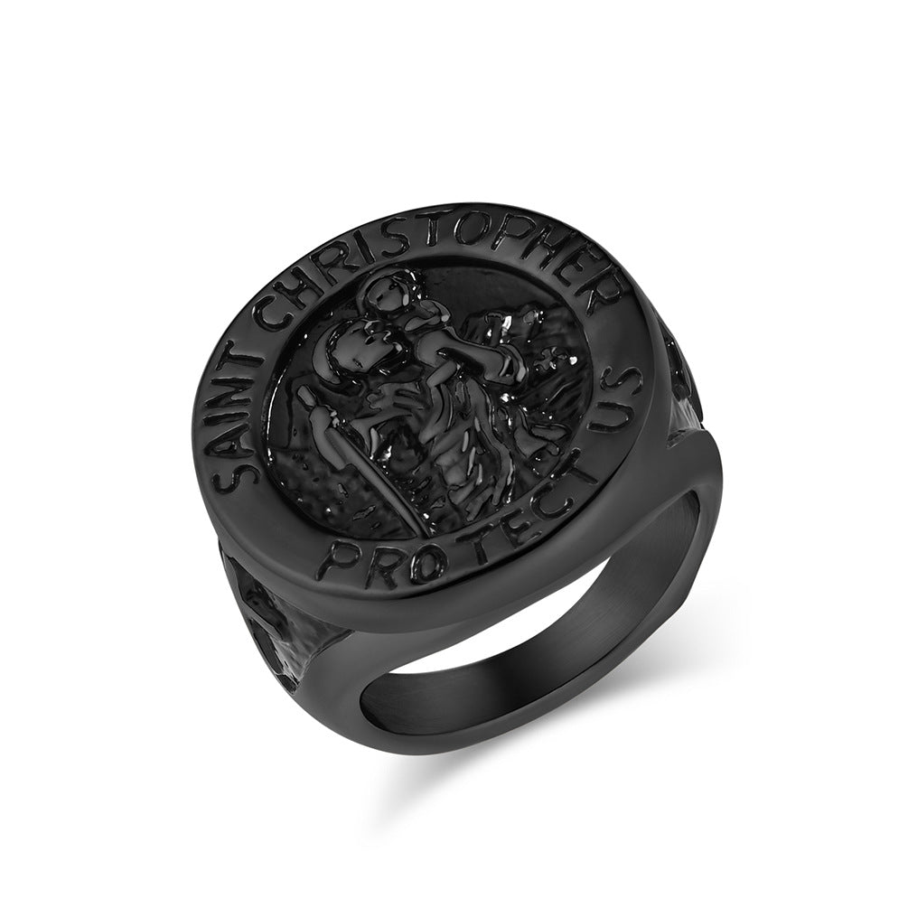 European And American Literary Retro Christopher Steel Ring