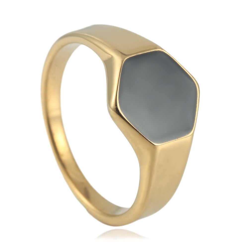 Trendy Hexagonal Titanium Steel Ring with Black Epoxy for Men and Women