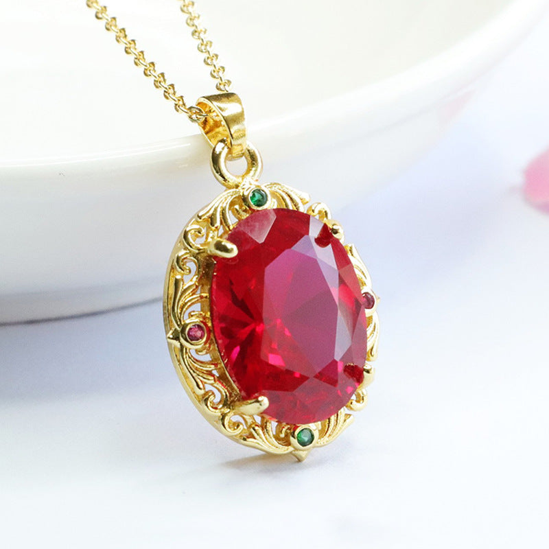 Lab-Grown Ruby Faceted Floral Pendant — No Chain