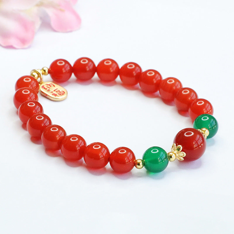 Fortune's Favor Natural Red Agate and Green Chalcedony Sterling Silver Bracelet