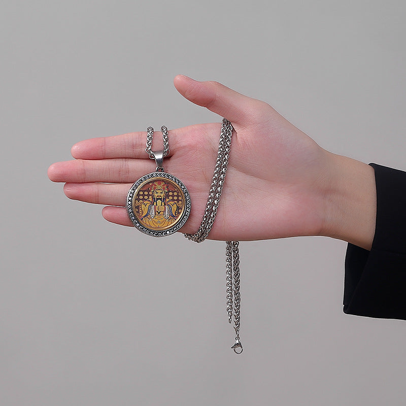 Titanium Steel Necklace – Elegant Chinese Style Wutai Mountain Longwuye Lucky Item