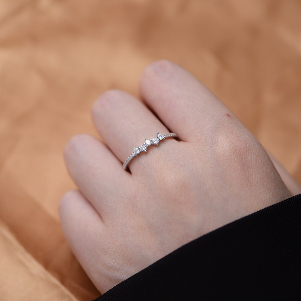 Five Small Round Zircon Slim Half Eternity Sterling Silver Ring