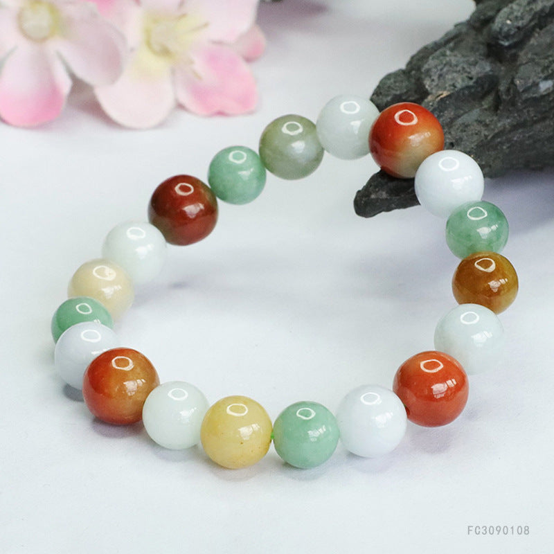 Jadeite Multicolor Round Bead Bracelet