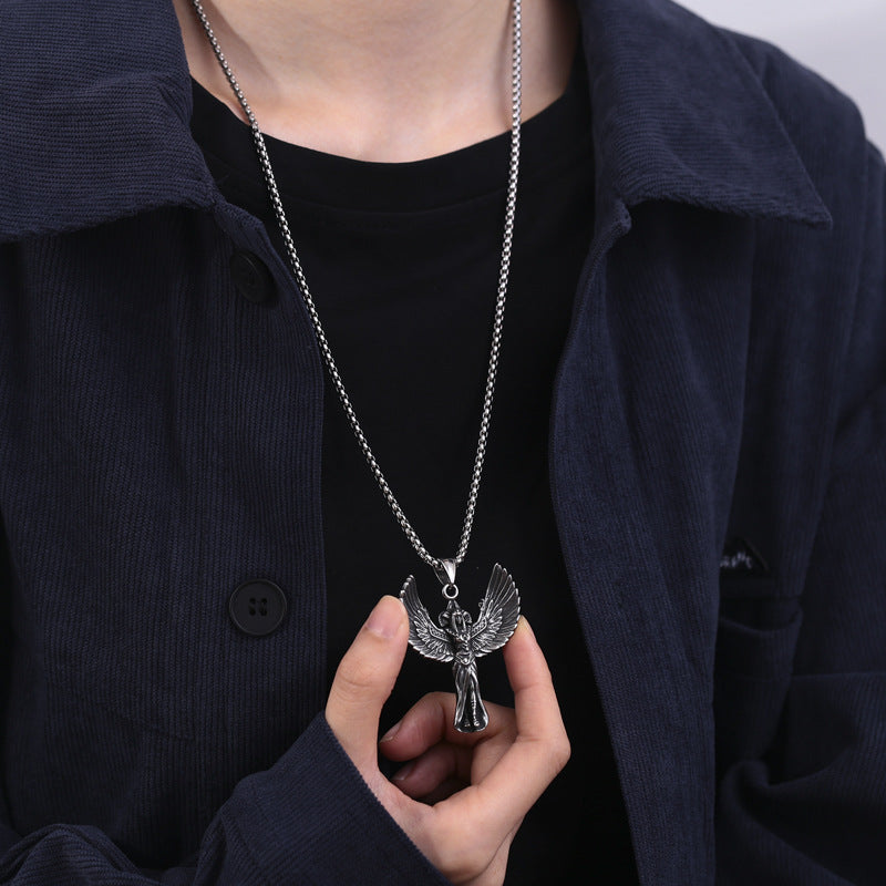 Stainless Steel Necklace – Vintage Feathered Angel Muse
