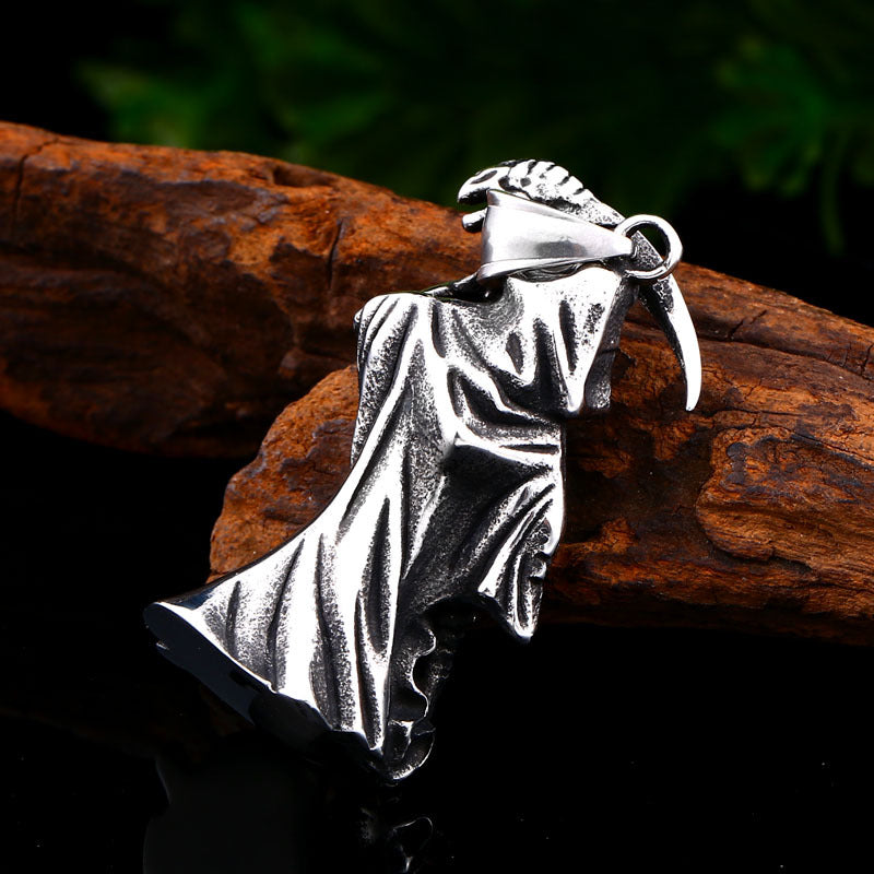 Men's Titanium Steel Pendant – Punk Skull Pendant – Stainless Steel Sickle Pendant. Necklace