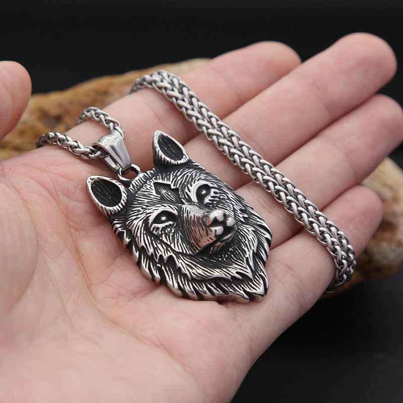 Cross-Border Supply Titanium Steel Wolf Head Pendant Necklace