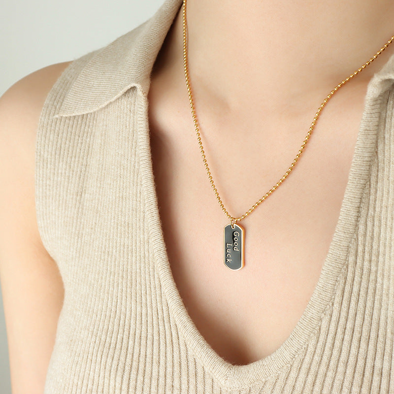 Exquisite Square Pendant Tassel Necklace in Titanium Steel for Women