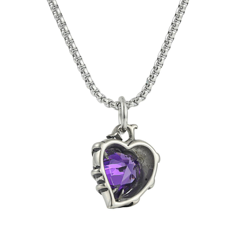 European And American Stainless Steel Purple Stone Pendant