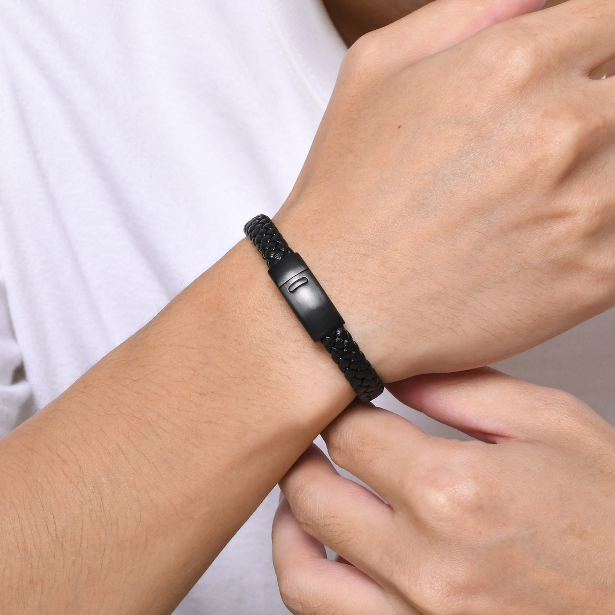 Cool Black Style – Stainless Steel Woven Leather Men's Bracelet