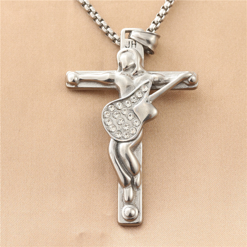 Personalized Punk Titanium Steel Cross Pendant Necklace for Men - Retro Trendy Design