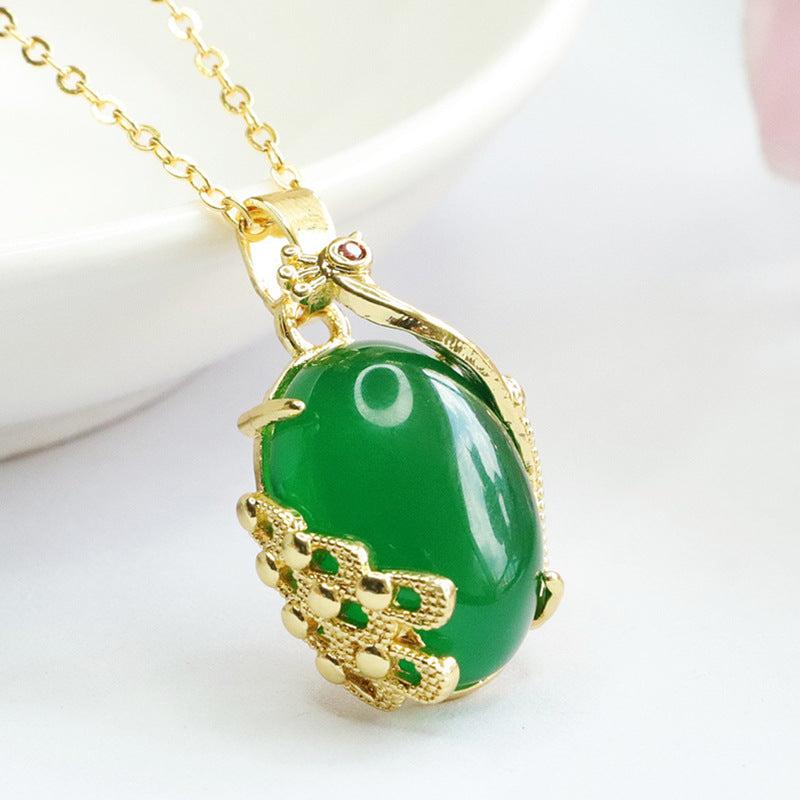 Phoenix Emperor Green Chalcedony Oval Pendant