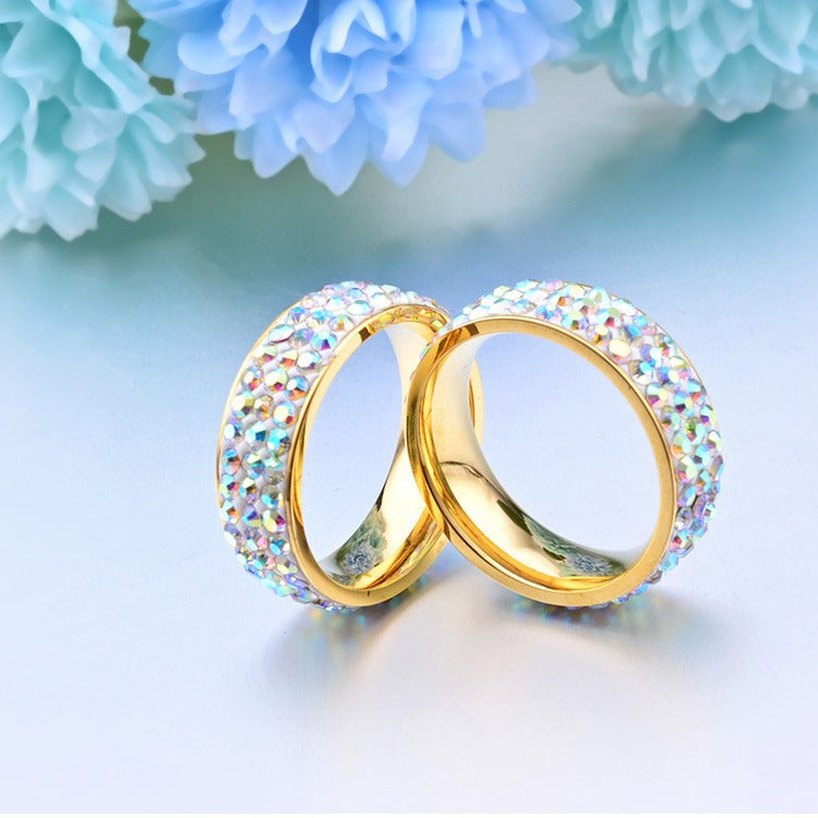 Titanium Steel Gold Colored Women's Ring with Zircon Sparkle