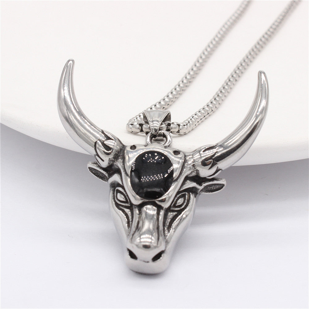 Planderful Premium Titanium Bull Head Pendant Unisex Retro Style Jewelry For Men And Women