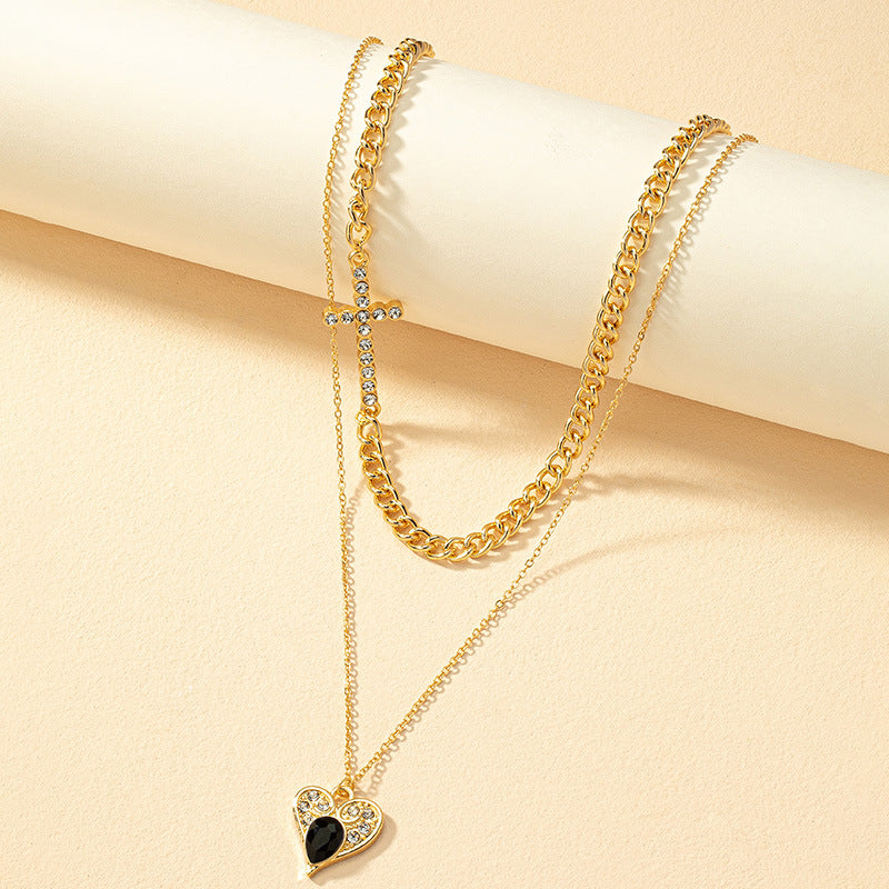 Elegant Double Strand Necklace with Cross Pendant