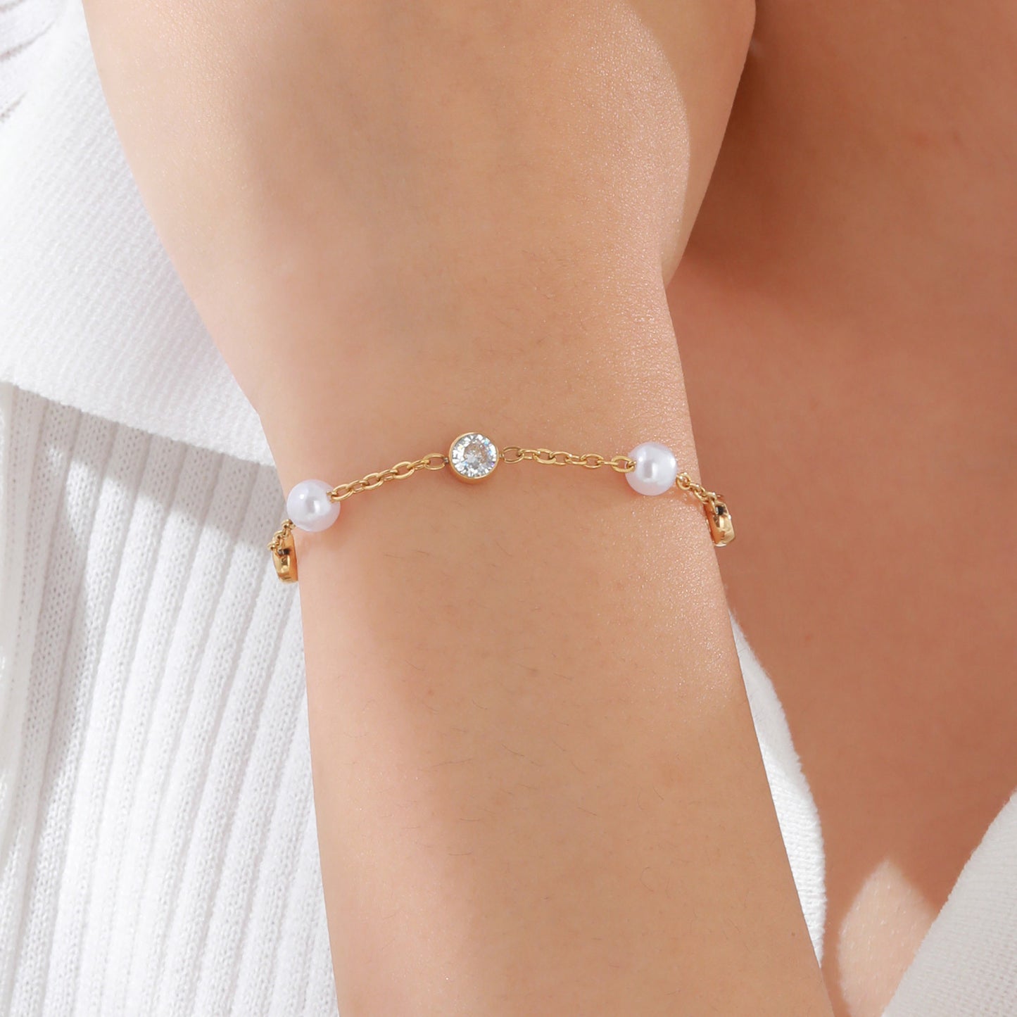 European And American Fashion Imitation Pearl Zircon Bracelet