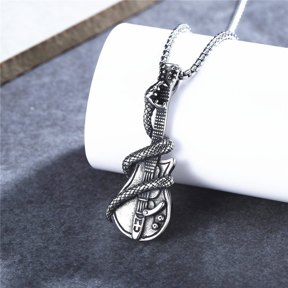 Snake Guitar Pendant Titanium Steel By Planderful For Men And Unisex Personalized Retro Statement