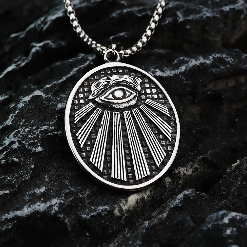 European And American Retro Jewelry Stainless Steel Pendant Double-Sided AG Freemason Devil's Eye Pendant For Men