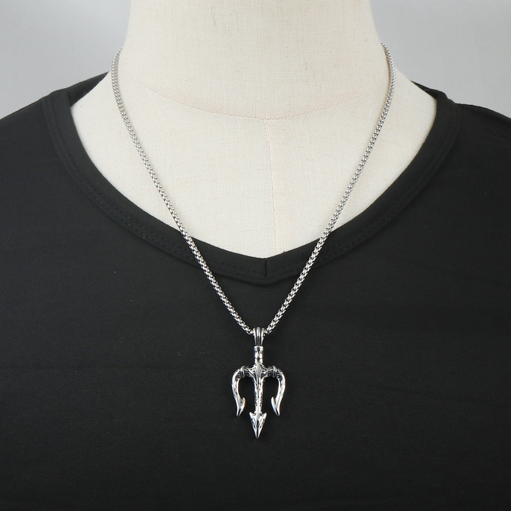European And American Stainless Steel Trident Pendant Men