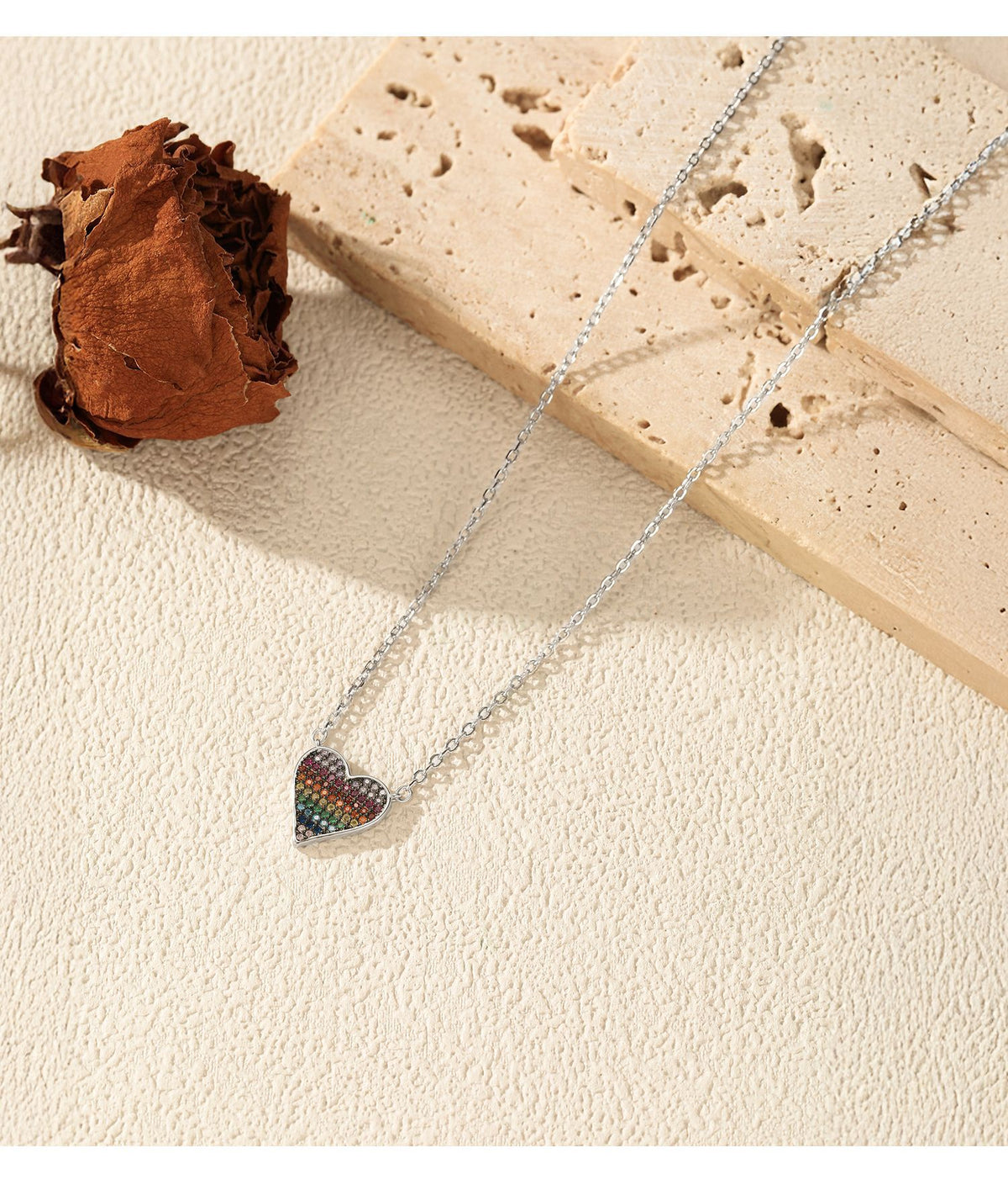 925 Sterling Silver Heart Pixel Necklace