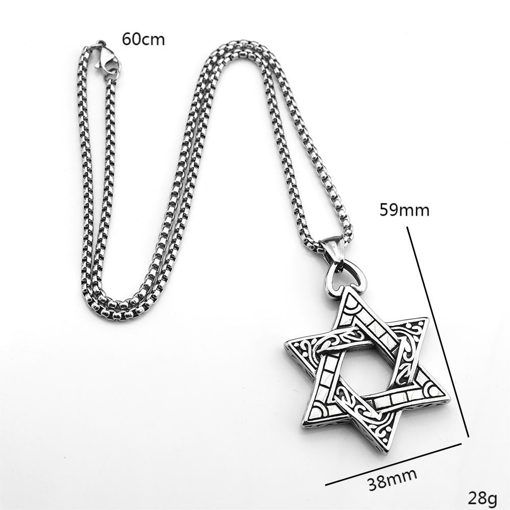 Hexagram Pendant for Men Double Sided Titanium Steel Necklace by Planderful Shop Edgy Retro Punk