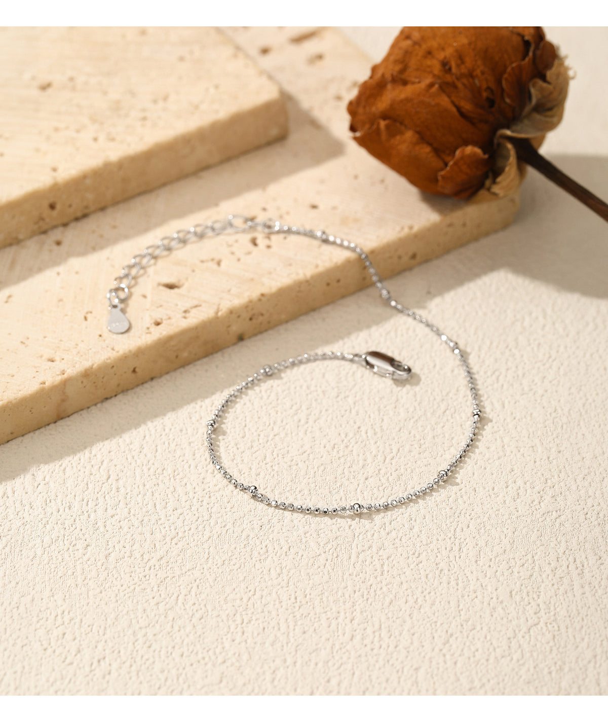 925 Sterling Silver Round Bead Chain Bracelet