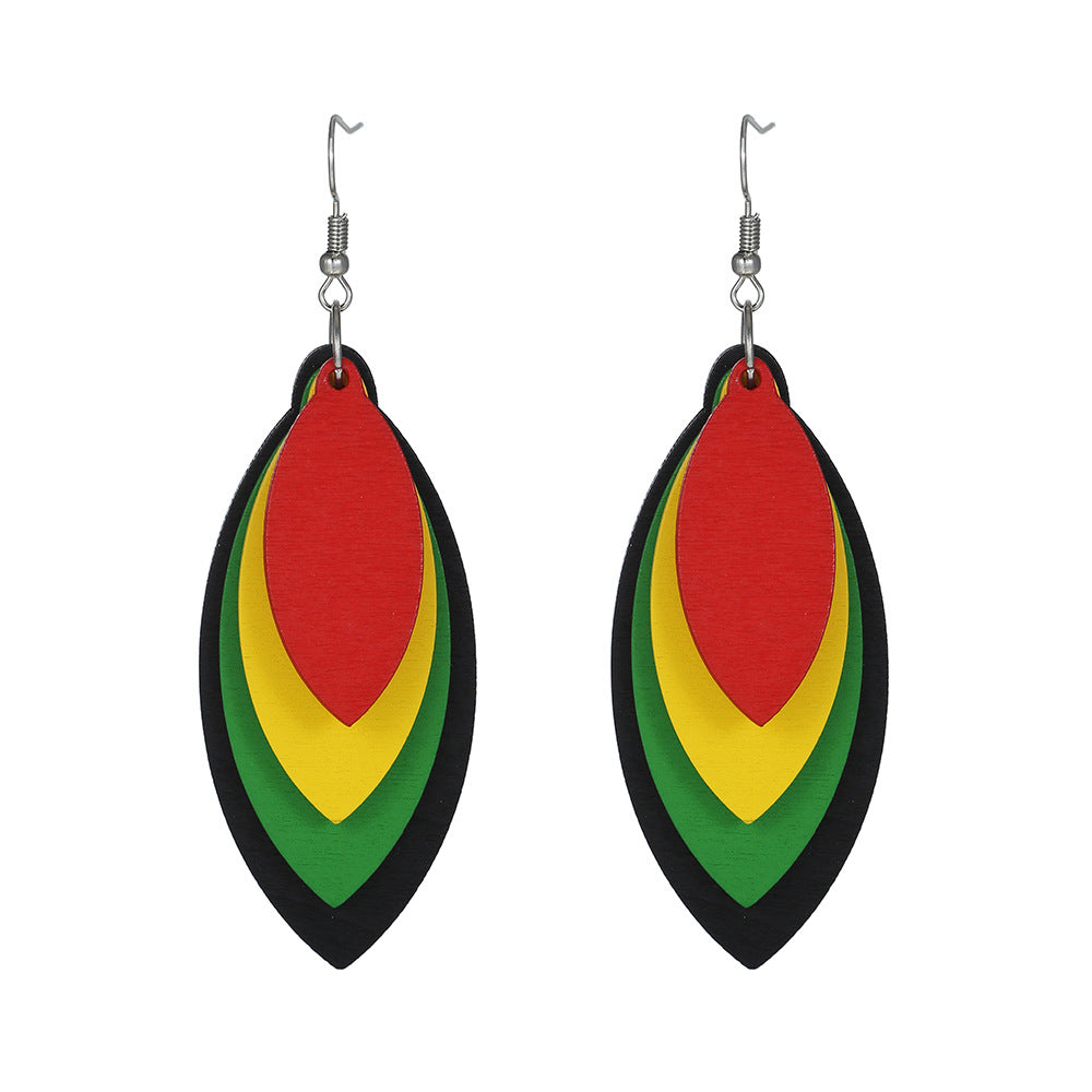 Multicolored Wooden Africa Map Drop Earrings - Vienna Verve Collection