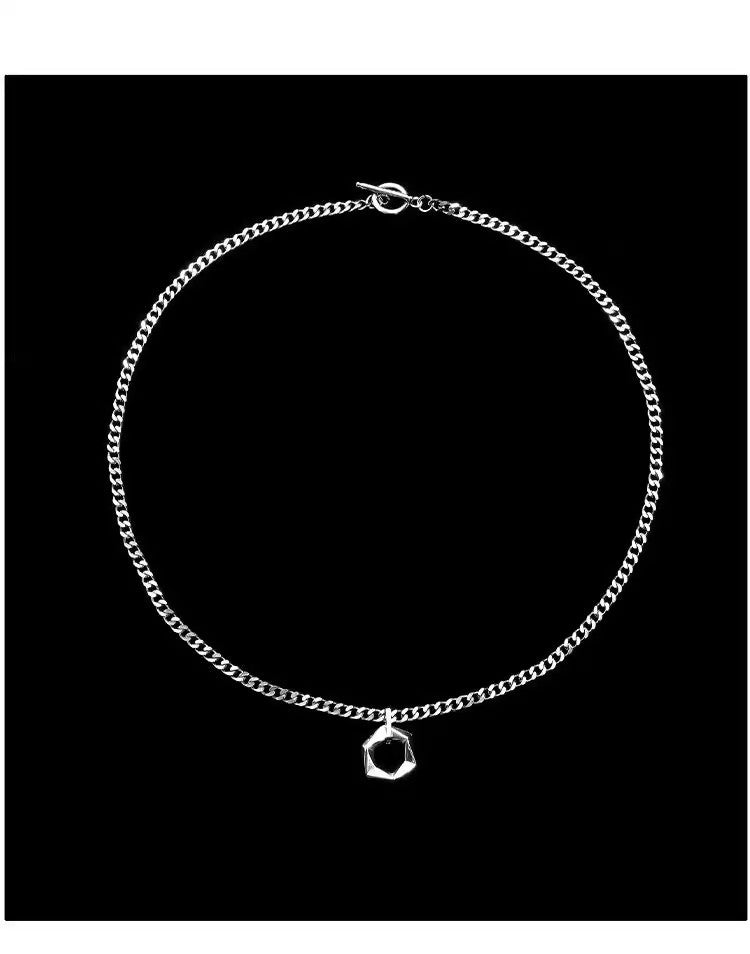 Planderful Titanium Cuban Chain Necklace Geometric Pendant