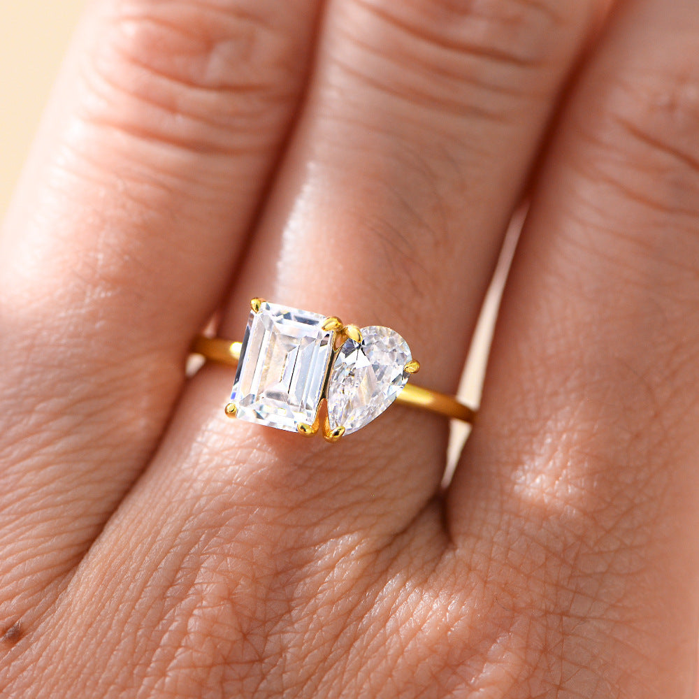 Planderful S925 Sterling Silver Geometric Water Drop Ring with Zircon for Women Light Luxury Fashion